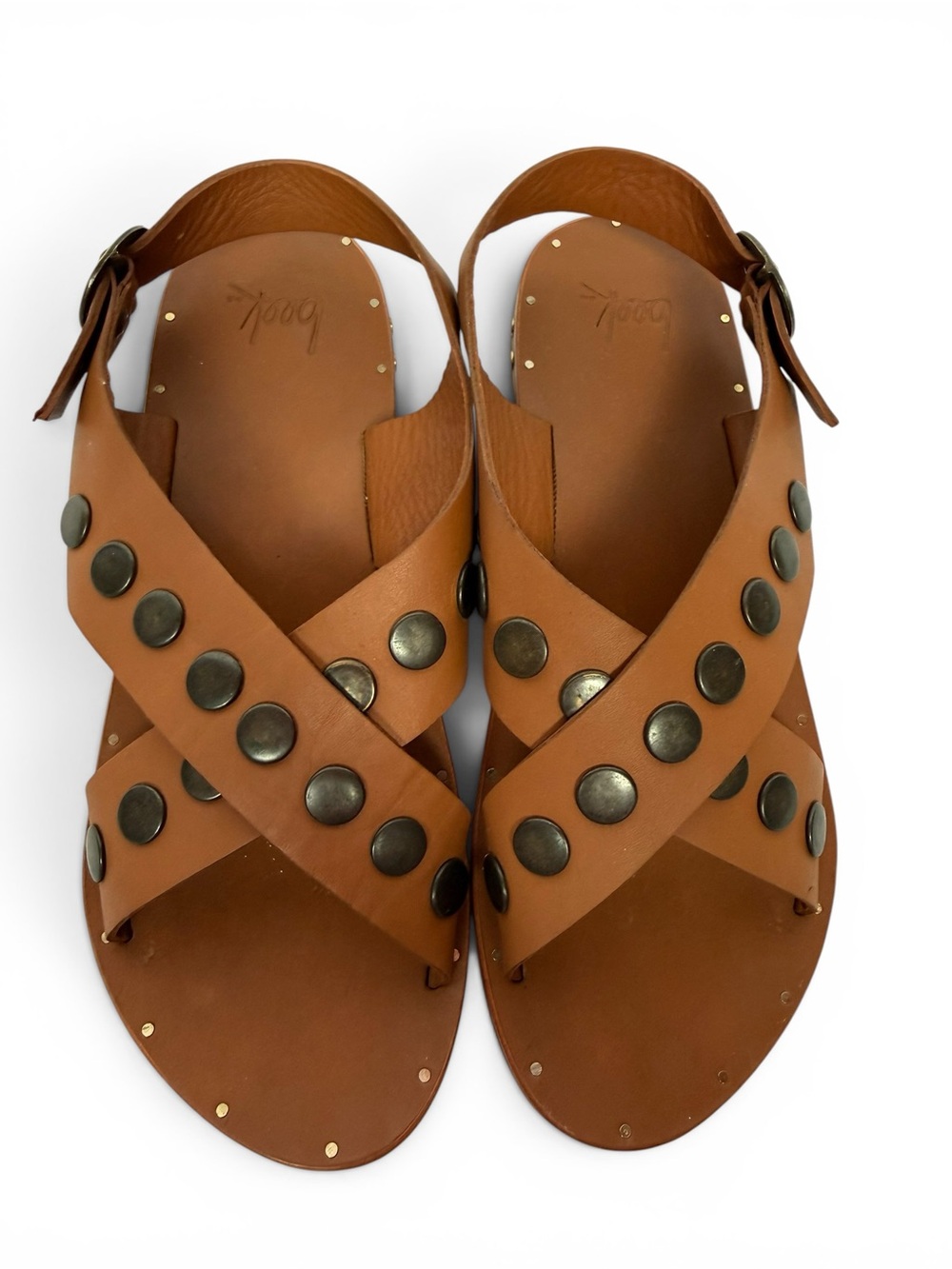 Beek Leather Studded Slingback Sandals Brown Handmade Size 8 - Picture 3 of 7